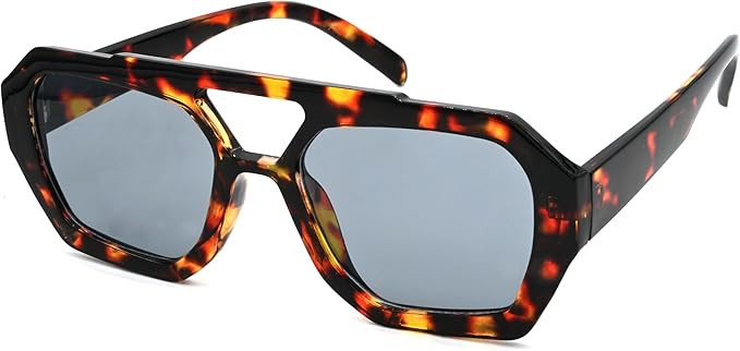 Onrtry Trendy Hexagonal Aviator Sunglasses for Women Thick Square Frame Double Bridge Sun Glasses | Amazon (US)