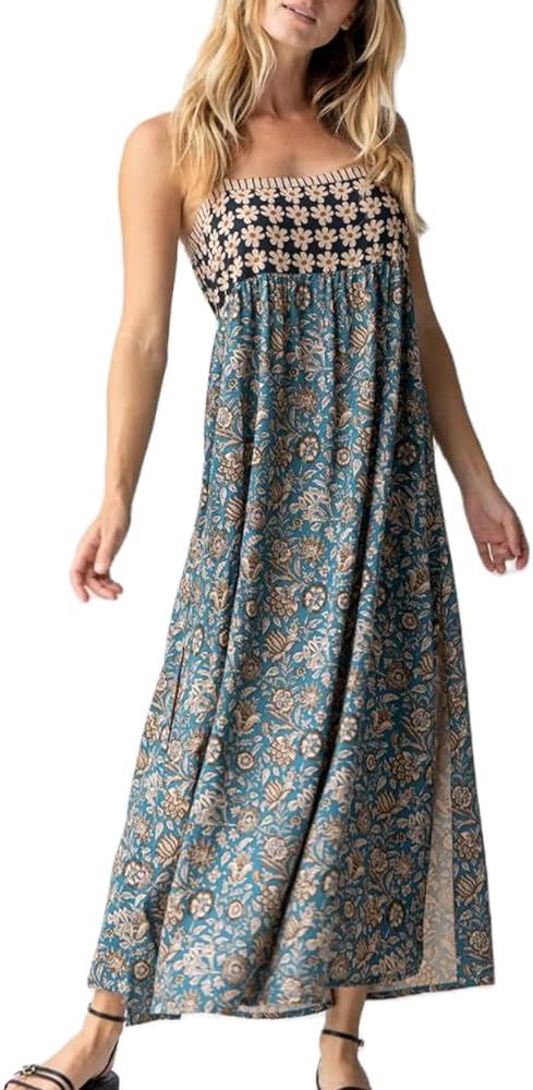 Women's Long Beach Dress Loose Sleeveless Spaghetti Strap Floral Print Boho Maxi Dress Summer Cas... | Amazon (US)