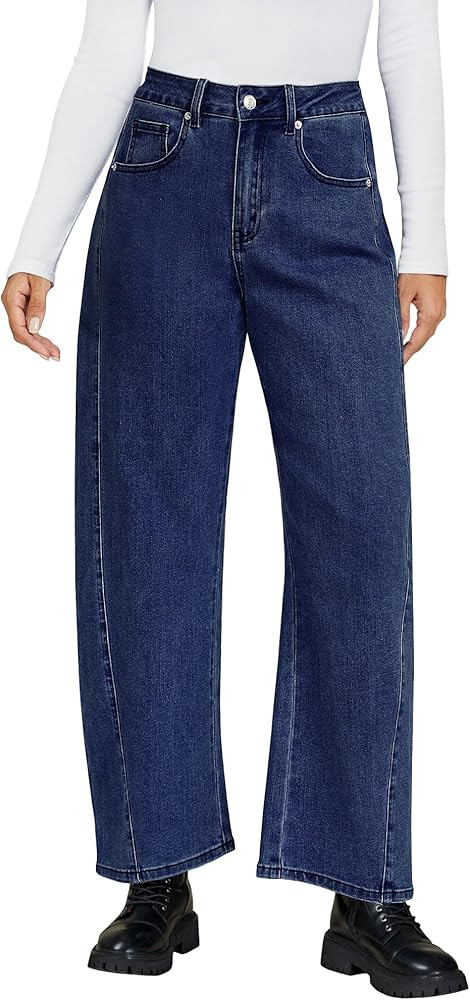 luvamia Barrel Jeans for Women High Waisted Trendy Baggy Stretch Denim Side Seamed Trouser Jeans ... | Amazon (US)