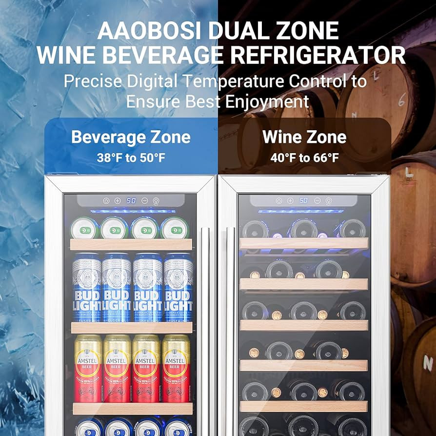 AAOBOSI 30 Inch Dual Zone Wine and Beverage Cooler,31 Bottles & 120 Cans Wine Fridge,Built-in and... | Amazon (US)