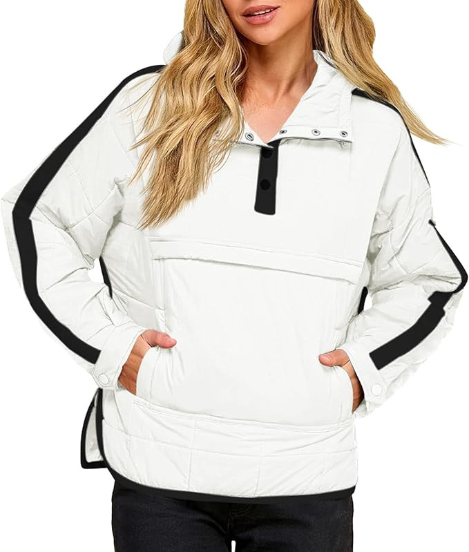 Tankaneo Womens Oversized Puffer Pullover Jacket Quilted Color Block Puffy Hooded Coat Fall Hoodi... | Amazon (US)