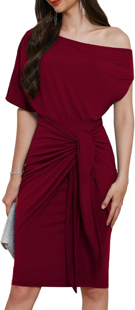 GRACE KARIN Women's One Shoulder Cocktail Dress 2024 Elegant Ruched Belted Wedding Guest Formal B... | Amazon (US)