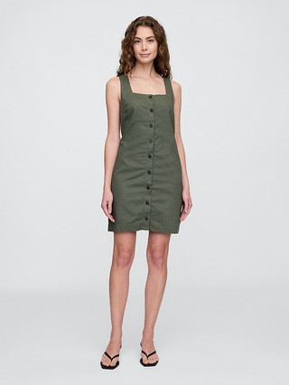 Linen-Blend Button-Front Mini Dress | Gap Factory