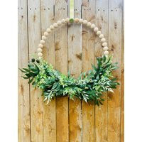 Olive Branch Wreath, Modern Farmhouse Decor, Year Round Greenery Simple Home New House Gift, Wedding Wood Bead Wreath | Etsy (US)