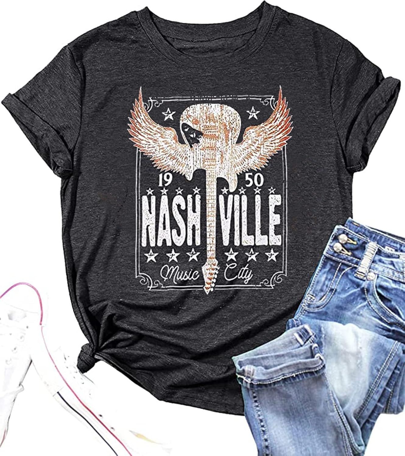 Country Music Bleached Tshirt Tops Women Casual Rock Band Tshirt Vintage Letter Printed Graphic S... | Amazon (US)