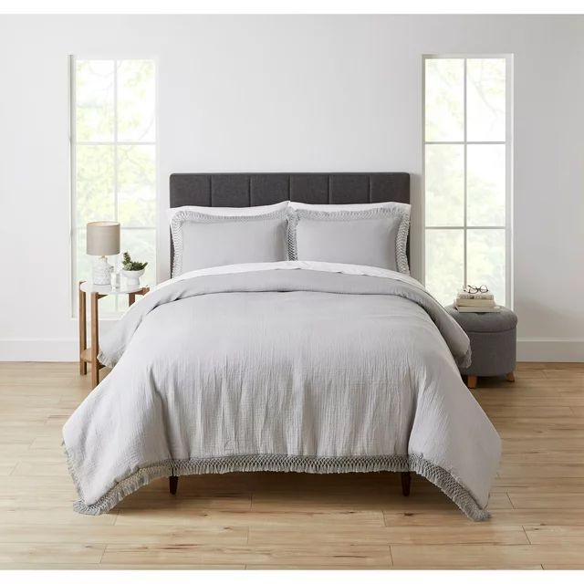 Better Homes & Gardens 3-Piece Gray Textured Matelassé Duvet Cover Set, Full/Queen | Walmart (US)