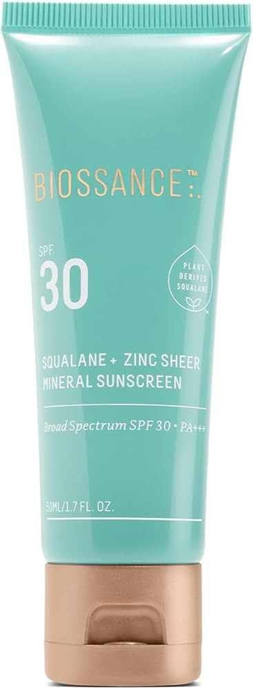 Biossance Squalane + Zinc Sheer Mineral Sunscreen. Broad-Spectrum SPF 30 PA+++ Zinc Oxide Sunscre... | Amazon (US)