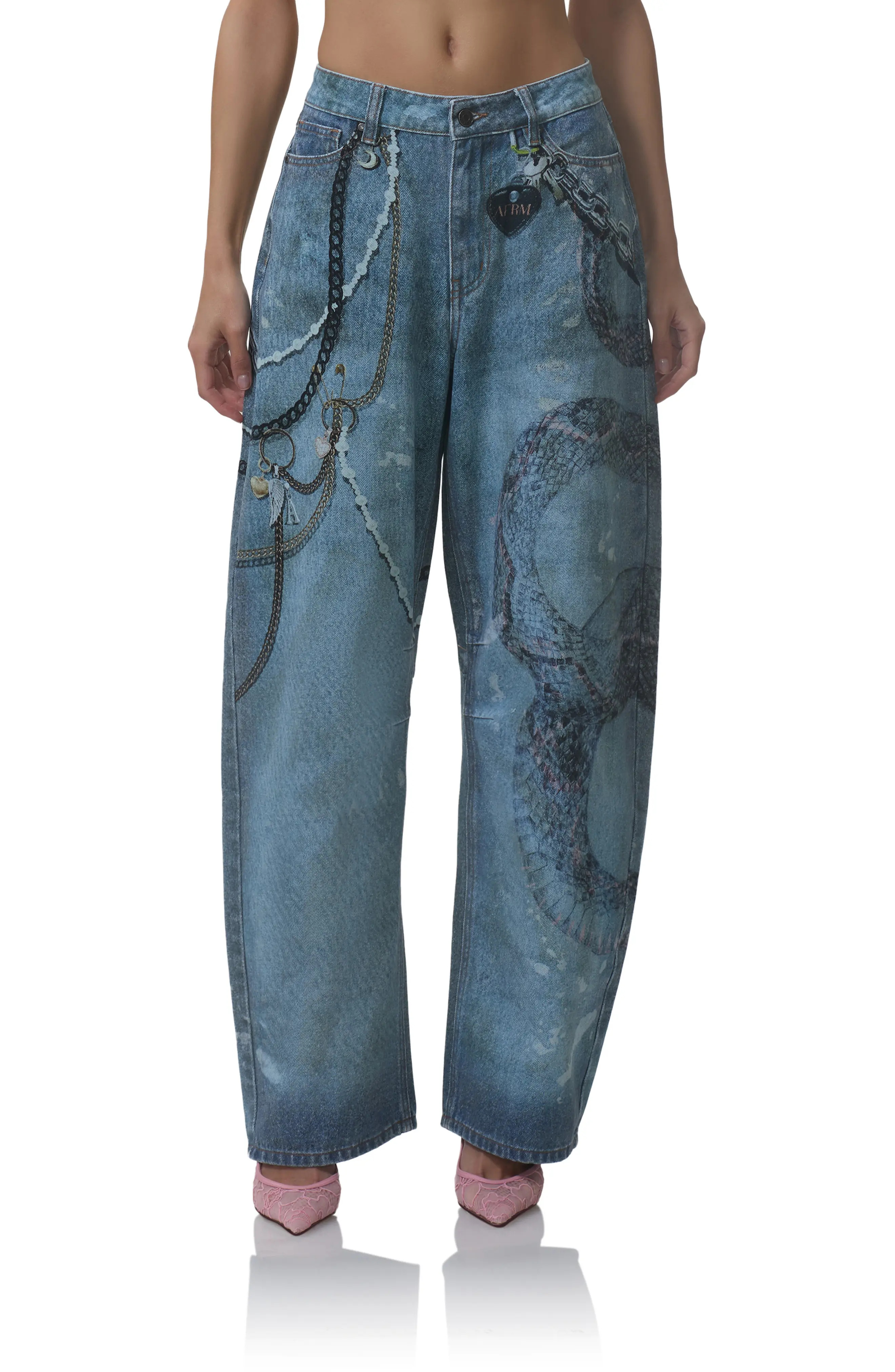 AFRM Walker Barrel Leg Jeans in Grunge Paint at Nordstrom, Size 31 | Nordstrom
