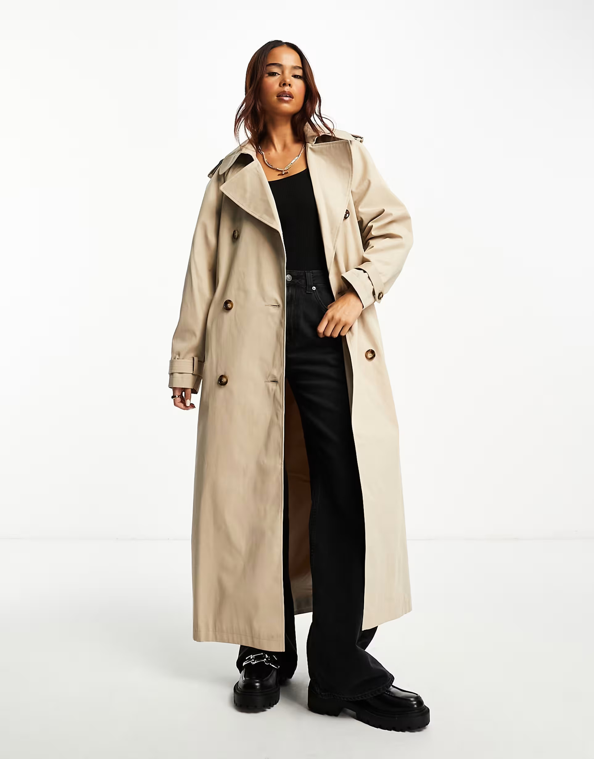 Miss Selfridge premium maxi trench coat in beige | ASOS (Global)