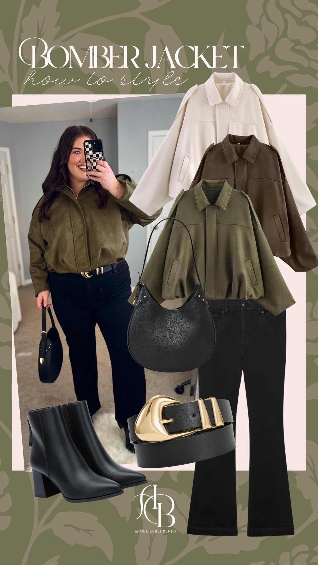 This viral suede number jacket is plus size perfection and I am loving this olive green/black jeans combo right now. The gold accents on the handbag and belt are so understated and adorable for a date night look. I love where the jacket hits at my waist and the flowy fit is so flattering. 
Black jeans outfit inspo, how to style bomber jacket, plus size approved viral find 

#LTKPlusSize #LTKSeasonal #LTKootd