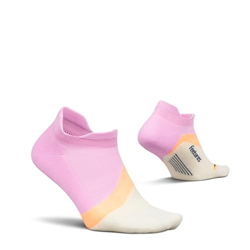 Feetures Elite Light Cushion No Show Tab Ankle Socks - Sport Sock with Targeted Compression - Pink Citrus, Medium (1 Pair) | Amazon (US)