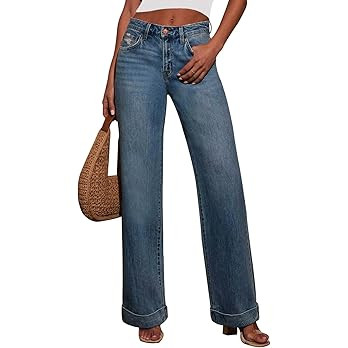 KUNMI Jeans for Women Wide Leg Baggy High Waist Boyfriends Straight Leg Stretchy Denim Pants Tren... | Amazon (US)