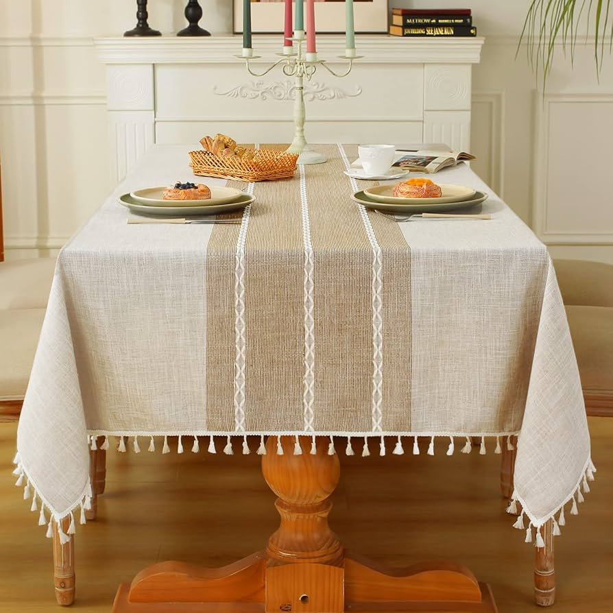 Amazon.com: Laolitou Rustic Tablecloth Cotton Linen Waterproof Tablecloth Burlap Table Cloths for... | Amazon (US)