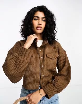 NA-KD cropped quilted jacket in khaki | ASOS (Global)
