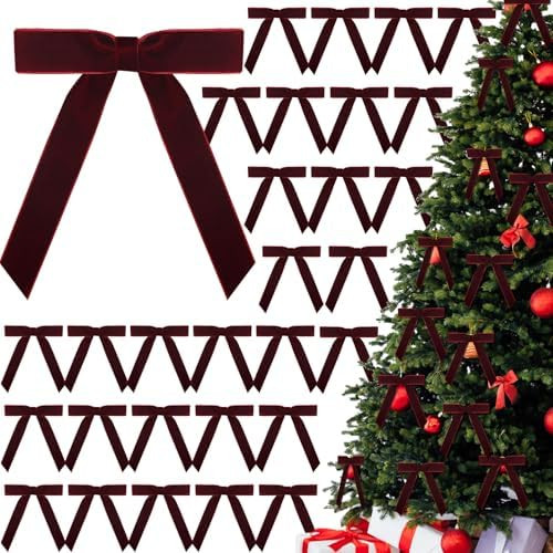 30 Pcs Christmas Velvet Wreath Bow, 5 x 7 Inch Vintage Velvet Ribbon Bows Rustic Crafts Gift Bows... | Amazon (US)