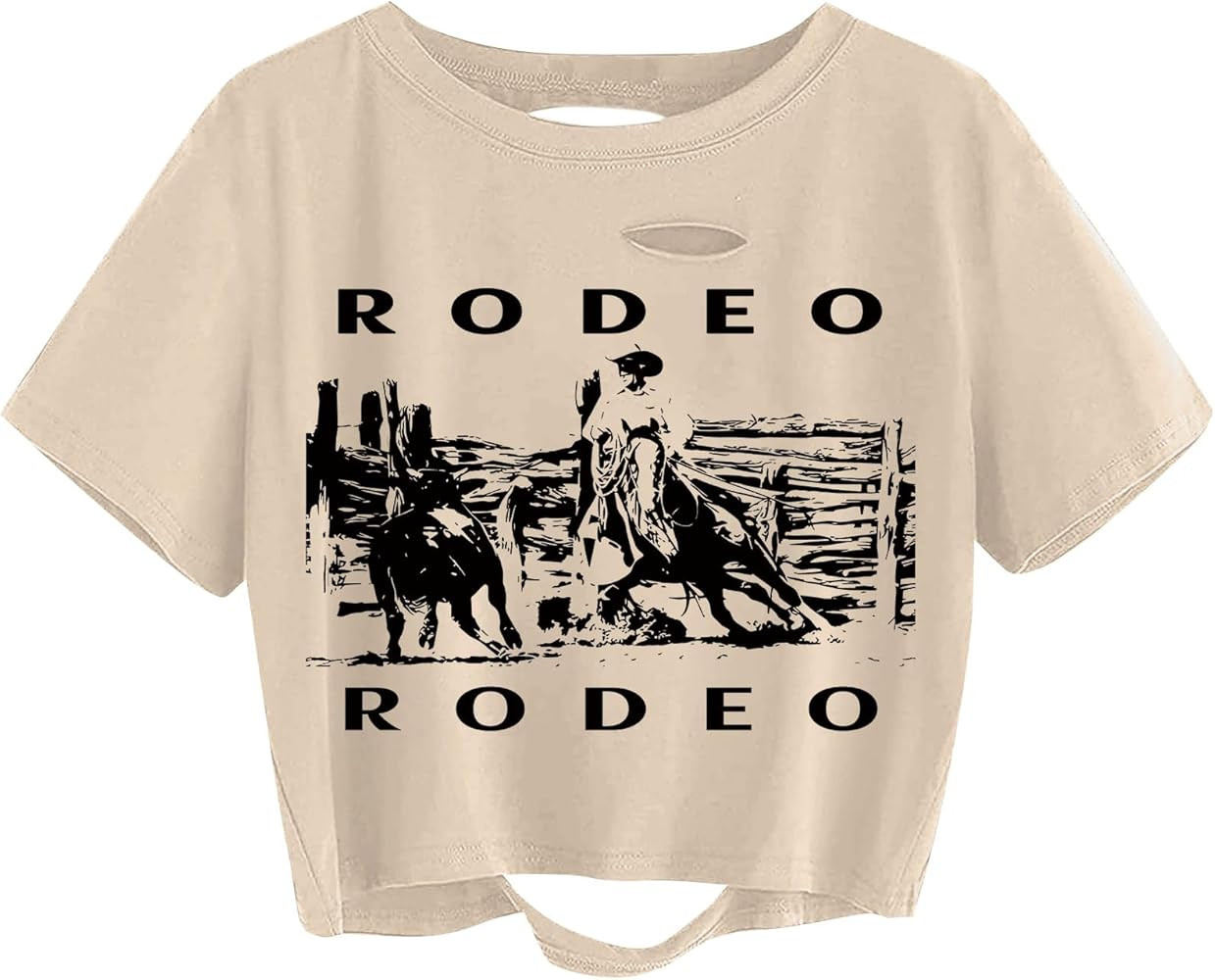 Avanova Women Sun Moon Graphic Distressed Crop Top Oversized Short Sleeve Ripped Tee Shirt | Amazon (US)