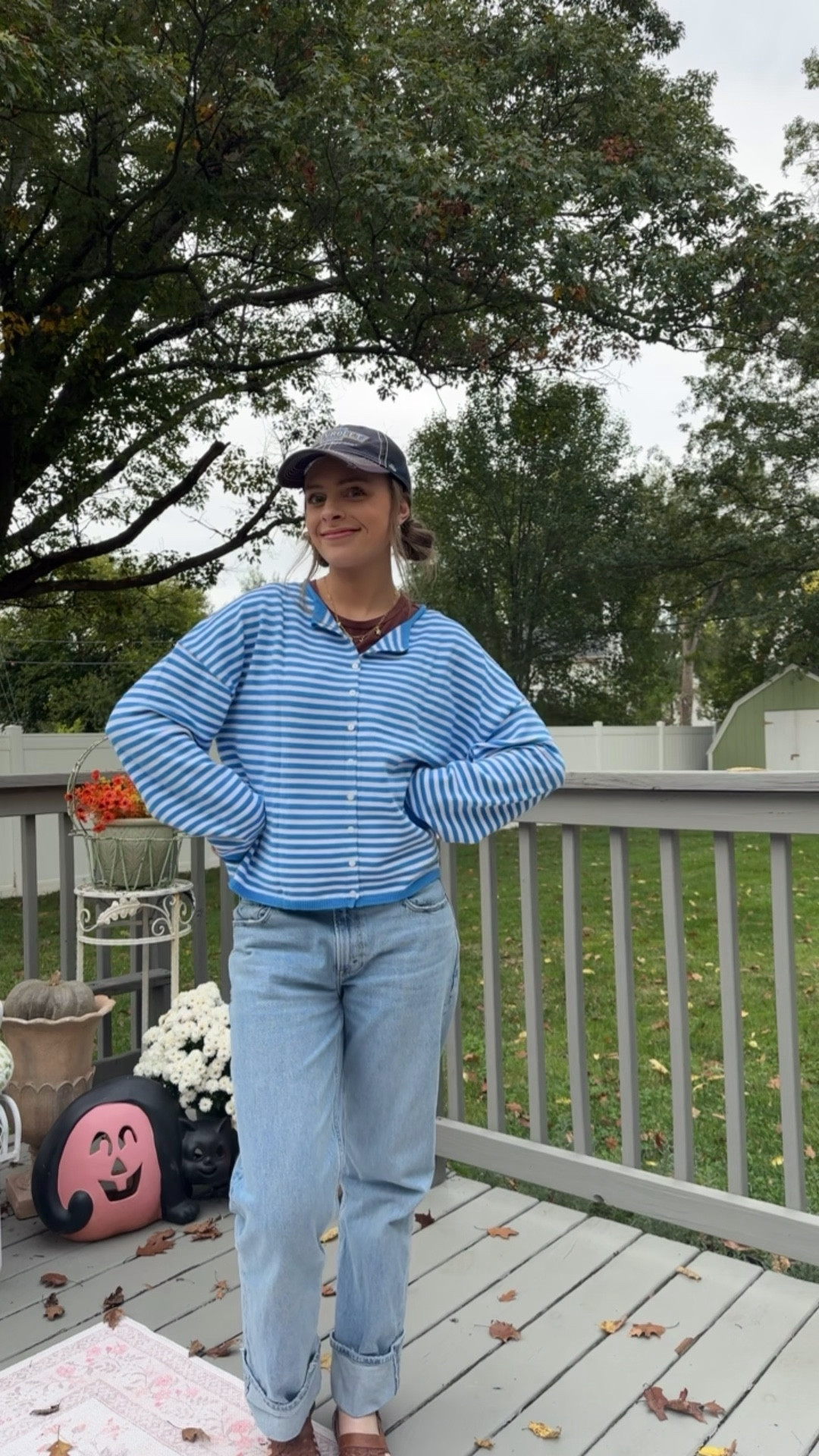 10/17/25 ootd!

Hat: Chevy (from a NASCAR race)
Jewelry: Amazon
Sweater: Amazon
Jeans: Abercrombie
Shoes: St. John’s Bay (thrifted)

Blue and white striped cardigan button up front sweater oversized fit horizontal stripes coastal east coast vibe beachy summer fall winter spring look Amazon find for less style unique buttons brown t-shirt ribbed knit fit old navy light wash jeans Abercrombie denim low rise baggy curvy love fit brown huaraches fisherman sandals shoes brown woven slides light tan vintage thrifted sling backs flats

#LTKStyleTip #LTKSaleAlert #LTKSeasonal