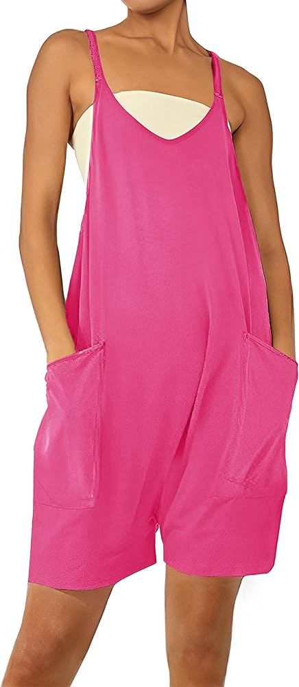 Zhiyouni Women Overall Shorts Summer Rompers Loose Baggy Cami Overalls Short Jumpsuits with Pocke... | Amazon (US)