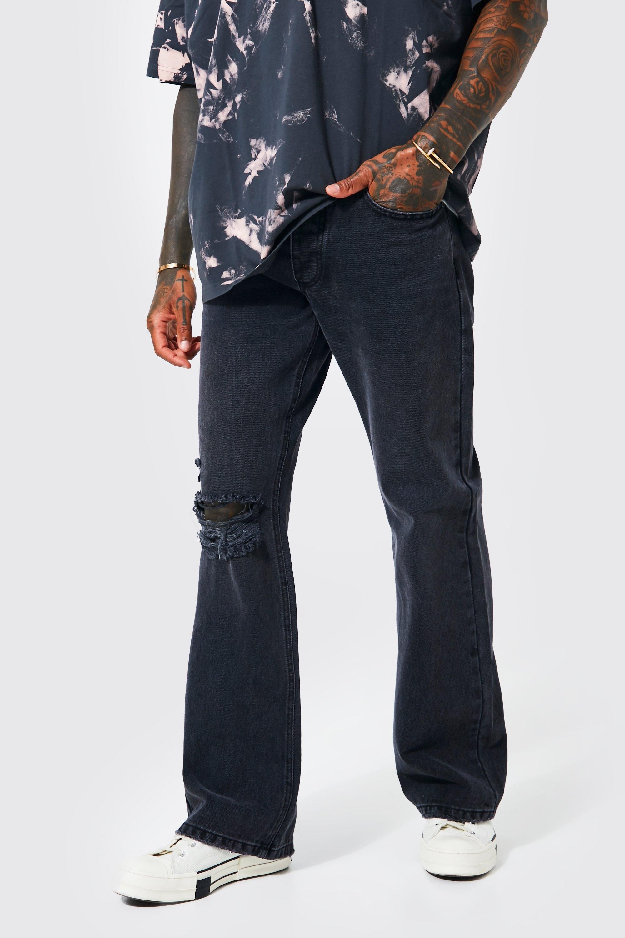 Baggy Flare Busted Knee Jeans | boohooMAN (US & CA)