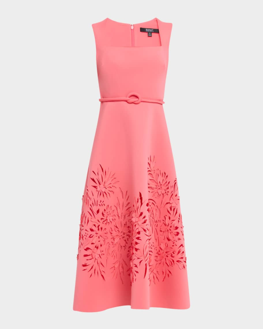 Badgley Mischka Collection Cutout Square-Neck Scuba Midi Dress | Neiman Marcus