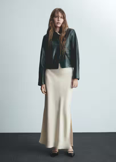 MANGO - Satin long skirt sand - M - Woman | Mango (US/MX/AU)