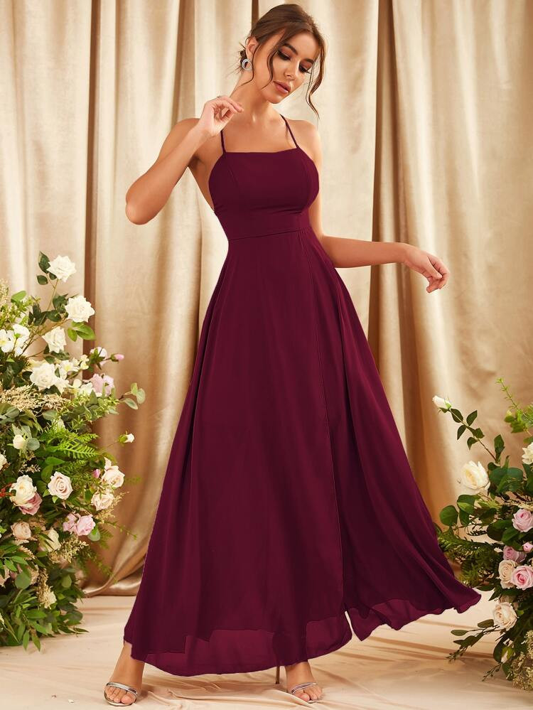 Crisscross Backless Split Hem Cami Dress | SHEIN