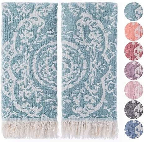 Fe&Ze Linen Turkish Hand Towels, 100% Cotton Kitchen Towels Decorative Set of 2, Coco Collection, 22 | Amazon (US)