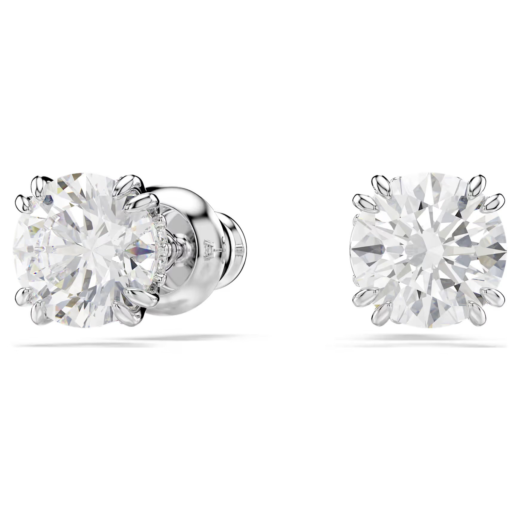 Stilla stud earrings, Round cut, White, Rhodium plated by SWAROVSKI | SWAROVSKI
