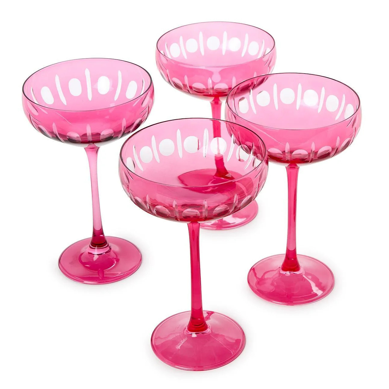 Sparkling Cut Pink Hand Engraved Coupe Wine Glass Set of 4 | Paynes Gray Inc