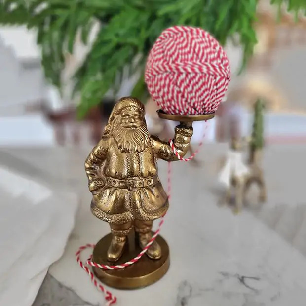 Antique Gold Santa Claus Candle Holder | Antique Farm House