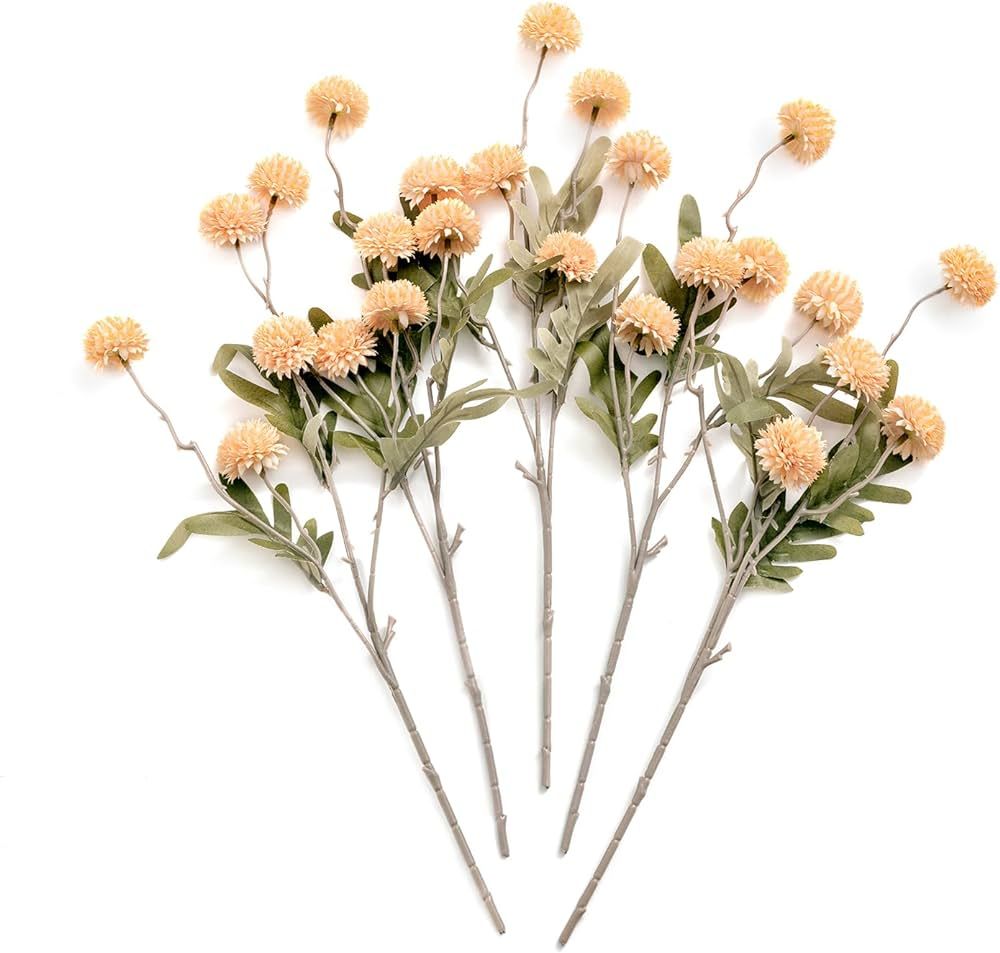 Ling's Moment Pompon Mum Artificial Flower, 5pcs Faux Silk Mini Chrysanth with Stems, Bulk Fake W... | Amazon (US)