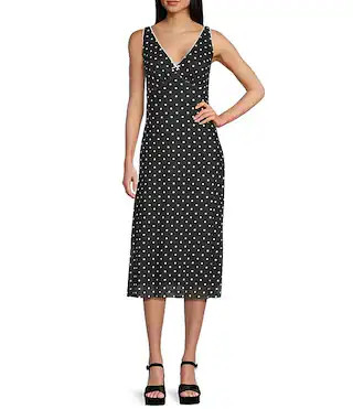 Bow Detail Mesh Tie Back Polka Dotted Midi Dress | Dillard's