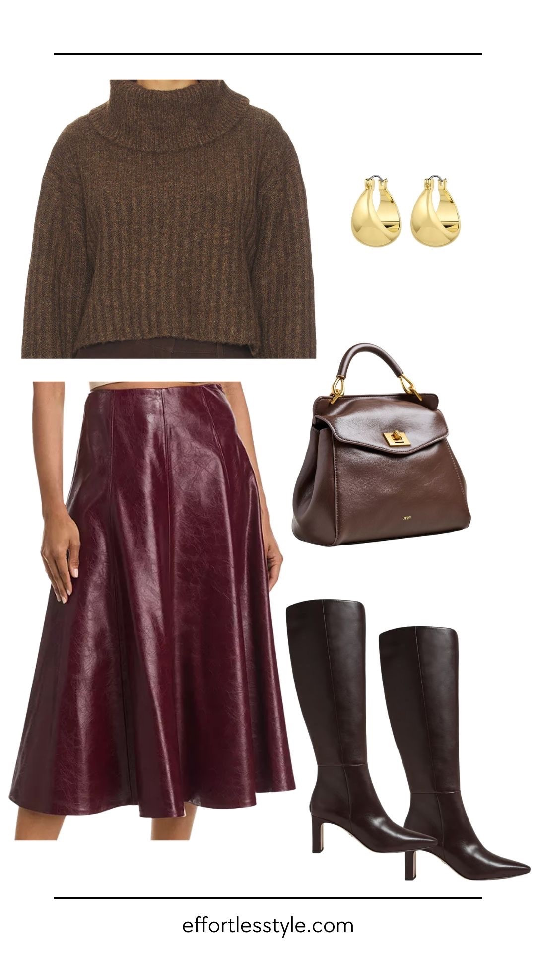 A rich burgundy skirt paired with a cropped, chunky brown sweater create a perfectly balanced mix of cozy and chic. Finish off your look with a sleek brown knee high boot and your look will feel effortlessly modern yet grounded in warm fall tones.

#LTKSeasonal #LTKgrwm #LTKBeauty