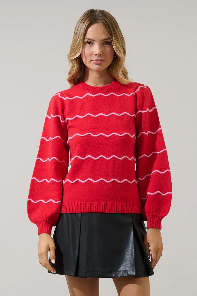 Maeverly Wavy Stripe Balloon Sleeve Sweater | Sugarlips