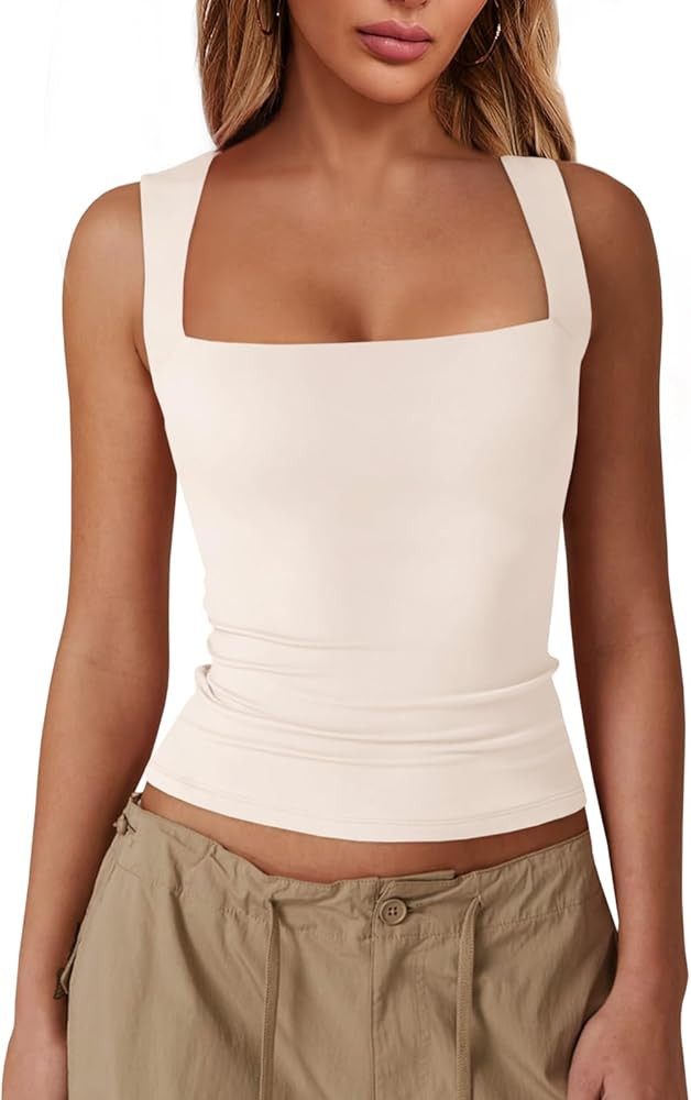 Imily Bela Womens Square Neck Tank Tops Casual Sleeveless Going Out Slim Fit Y2K Summer Cropped S... | Amazon (US)