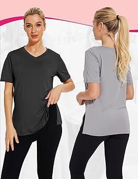 Showitty 3 Pack T Shirts for Women, Short Sleeve V Neck Basic Tees Loose Fit Cute White Black Top... | Amazon (US)