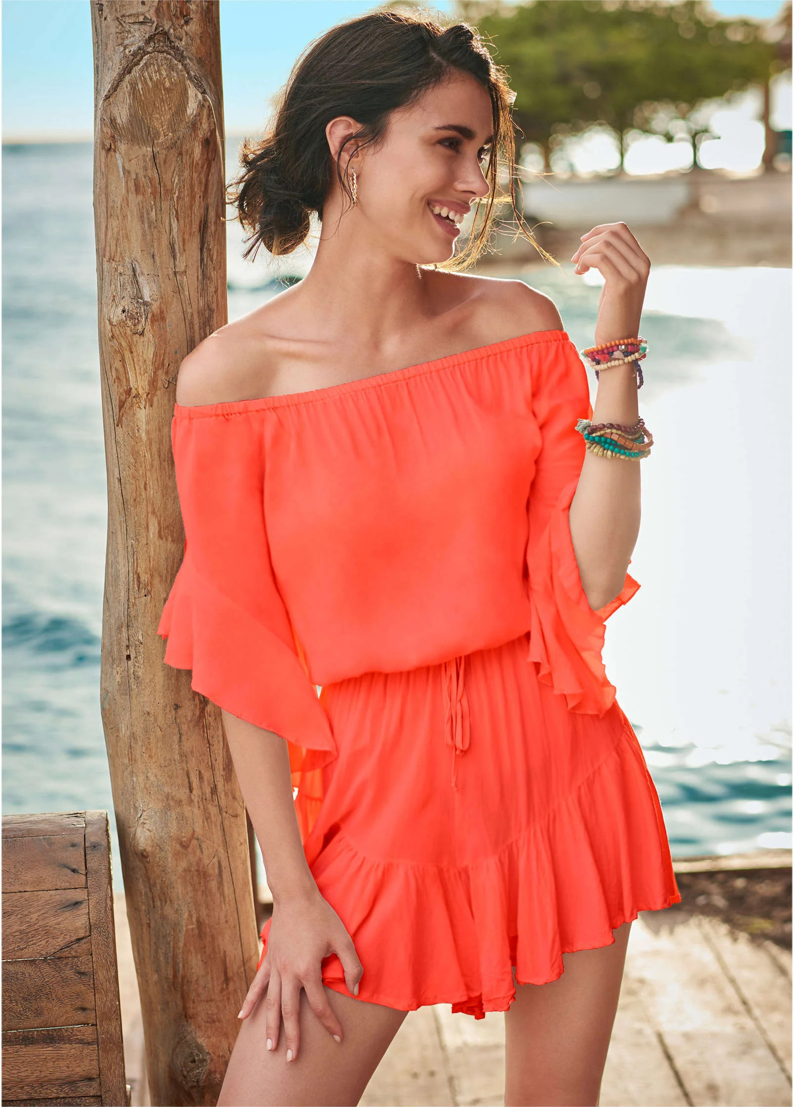 Flirty romper cover-up - Coral Bright | VENUS
