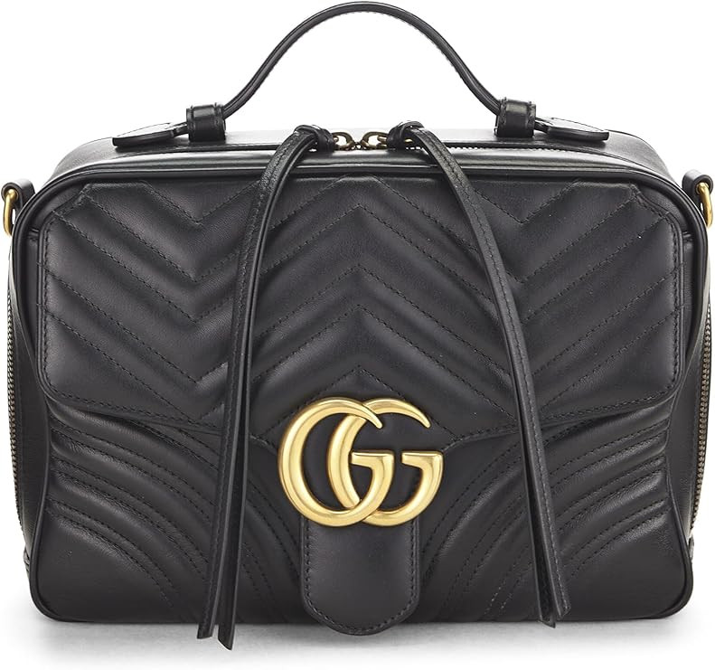 Pre-Loved Black Leather GG Marmont Shoulder Bag Small, Black | Amazon (US)