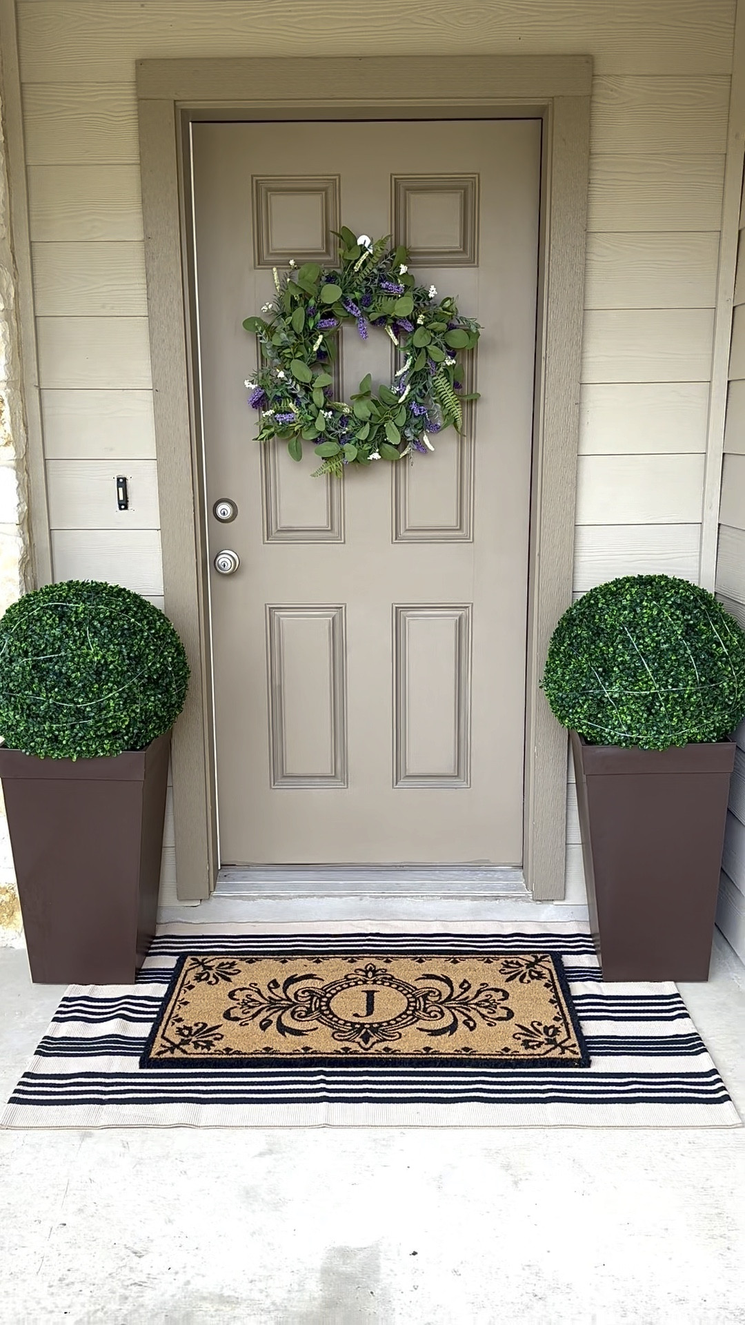 Summer Porch 🪻.
Door Wreath and Initial doormat are from Kirklands. Black flower pot is from Ross. All other products linked below ⬇️. 

#LTKSeasonal #LTKFindsUnder100 #LTKVideo