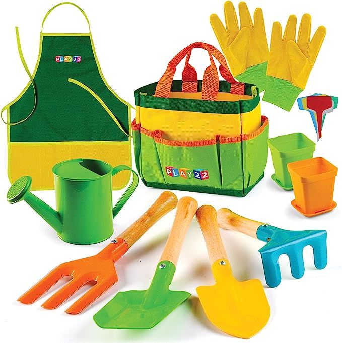 Play22 Kids Gardening Tool Set 12 PCS - Kids Gardening Tools Shovel Rake Fork Trowel Apron Gloves... | Amazon (US)