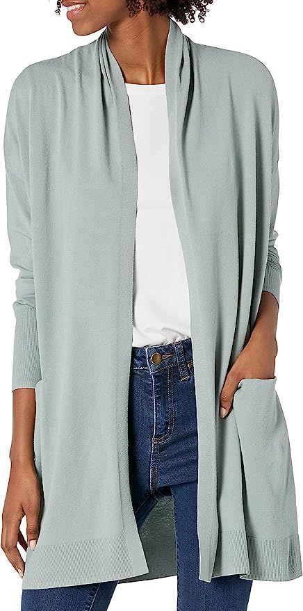 Amazon.com: Daily Ritual Women's Fine Gauge Stretch Long-Sleeve Cardigan Sweater, Sage Green, Sma... | Amazon (US)