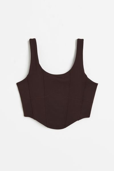 DryMove™ Corset-style sports top - Dark brown - Ladies | H&M GB | H&M (UK, MY, IN, SG, PH, TW, HK, KR)