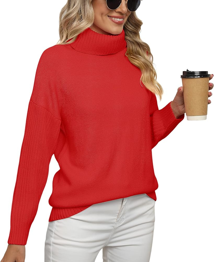 Jouica Women 2024 Fall Casual Turtleneck Batwing Sleeve Chunky Oversized Ribbed Knit Tunic Sweate... | Amazon (US)