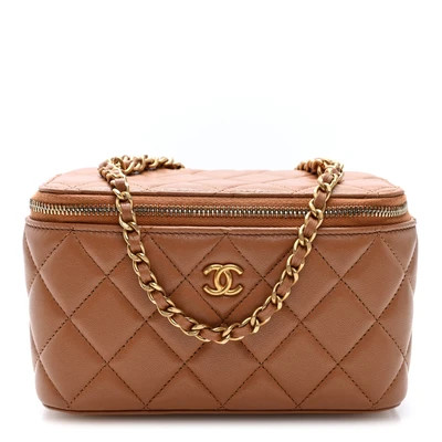 Chanel Lambskin Quilted Pearl Crush Small Vanity Case With Chain Beige | FASHIONPHILE (US)