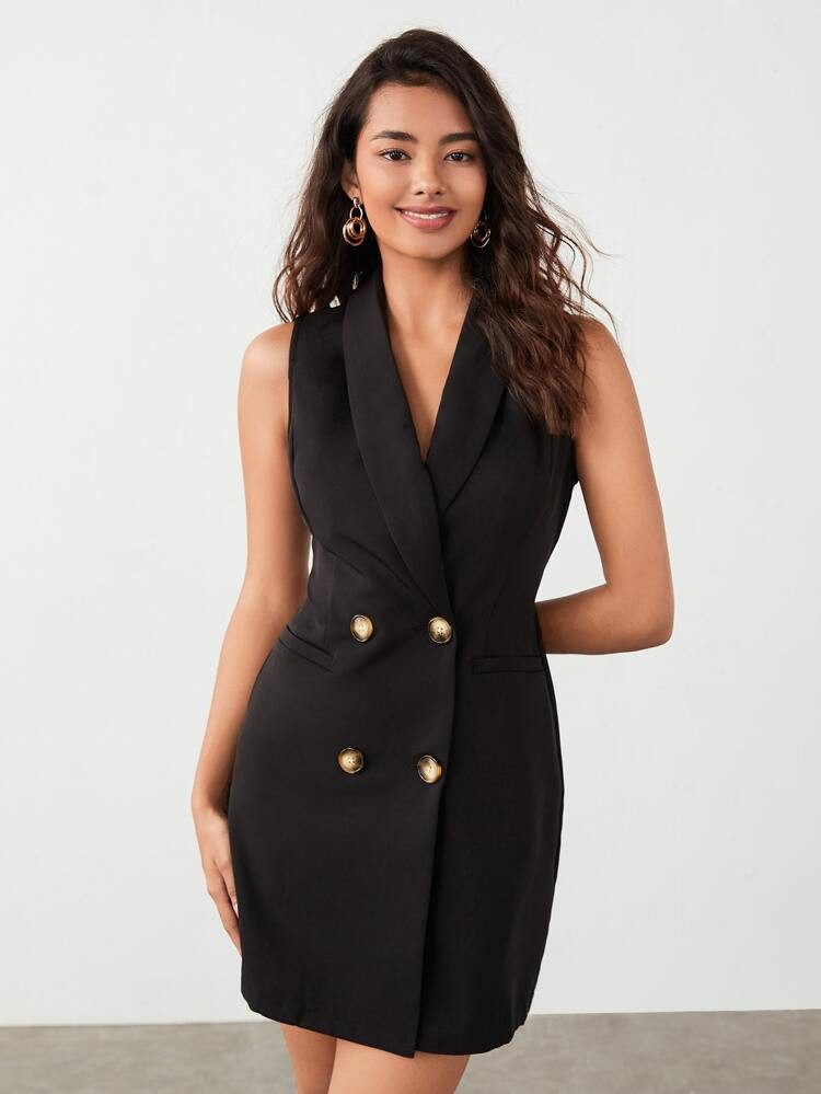 SHEIN BIZwear Shawl Collar Double Breasted Vest Blazer | SHEIN