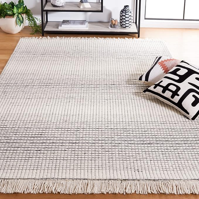 SAFAVIEH Marbella Collection Area Rug - 8' x 10', Ivory & Black, Handmade Fringe Wool, Ideal for ... | Amazon (US)