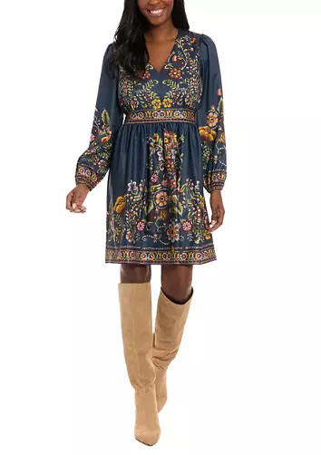 Women's Long Sleeve Printed Babydoll Dress | Belk
