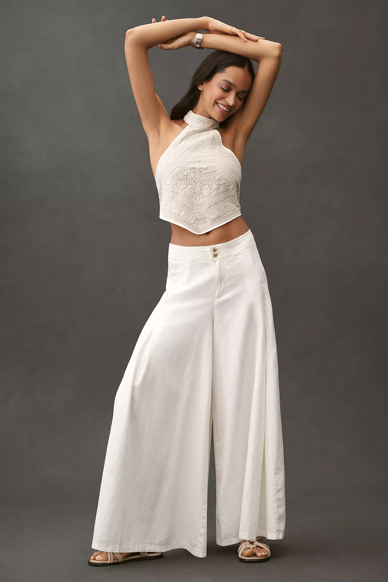 Pilcro Linen Blend Skirty Sailor Wide-Leg Pants | Anthropologie (US)