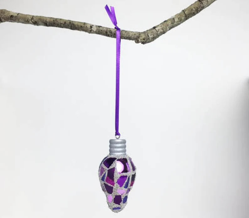 Purple Mosaic Christmas Lightbulb Ornament, Glass Ornament, Retro Lightbulb, Metallic Glass, Deck... | Etsy (US)