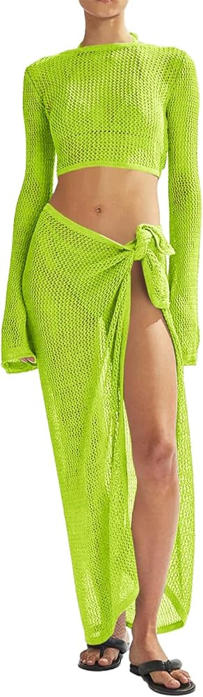 Women's Swimsuits Cover Ups Set for Crochet Bathing Suit Hollow Out 2 Piece Bikini Coverup Beach ... | Amazon (US)
